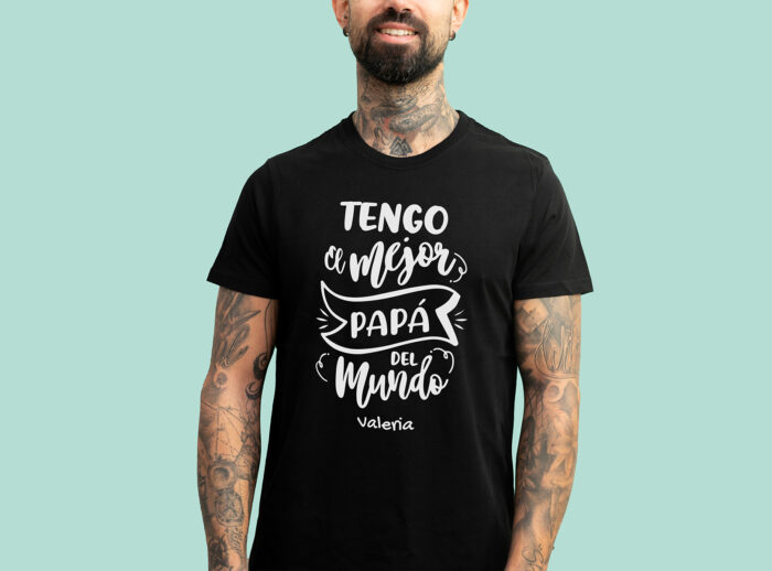 Camiseta Mejor papa del mundo Camiseta negra personalizada con el texto 'Tengo el mejor papá del mundo' y con el nombre que desees.