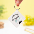 Llavero personalizado cuadrado de plástico con la frase "Familia del mejor papá" en un lado y una foto en el otro.