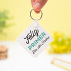 Llavero personalizado cuadrado de plástico con la frase "Feliz primer Día del Padre" en un lado y una foto en el otro.