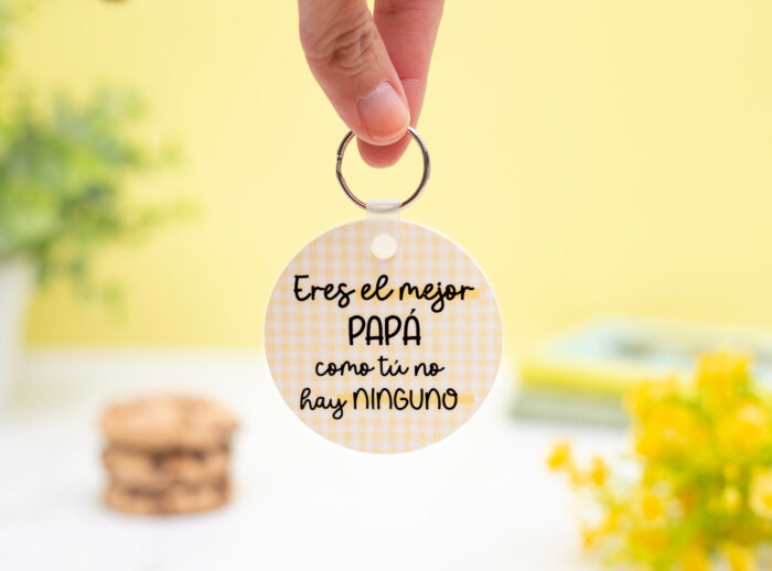 llavero papa como tu no hay ninguno Llavero personalizado redondo de plástico con la inscripción "Papá, como tú, no hay ninguno" en un lado y una foto en el otro.