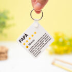 Llavero personalizado cuadrado de plástico con el diseño de una "Reseña de Papá" en un lado y una foto en el otro.