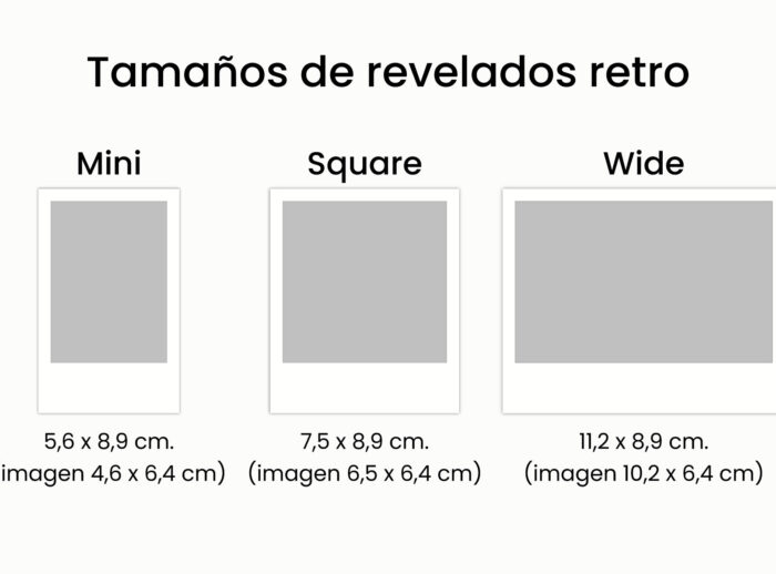 Esquema con los tamaños del revelado retro