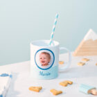 Tazas de plástico infantil personalizada con diseño de tiburón para poner nombre y foto